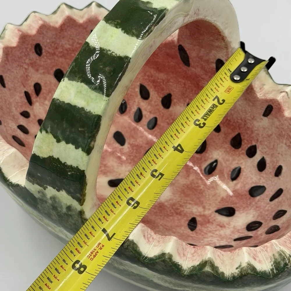 Watermelon Basket Ceramic Serving Bowl with Handle Fruit Bowl Vintage